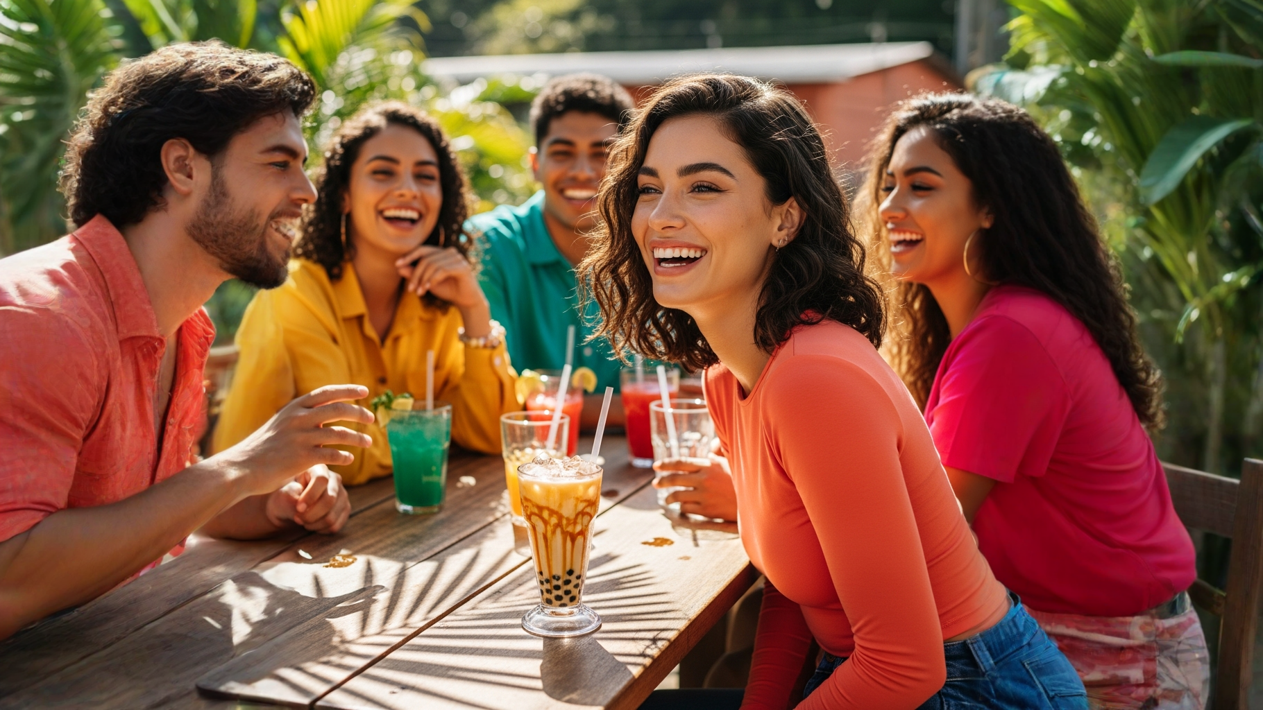 taza de matcha vaso de fruta fresca y milk tea con hielo