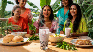 Trozo de ñampí blanco con vetas lilas cortado visible textura cremosa