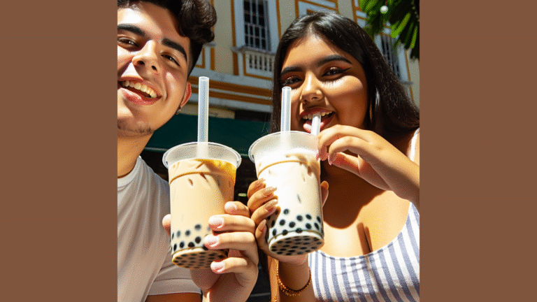 Refresco con popping boba colorida en vaso transparente bobabocateacom Vaso con refresco natural y perlas popping boba coloridas