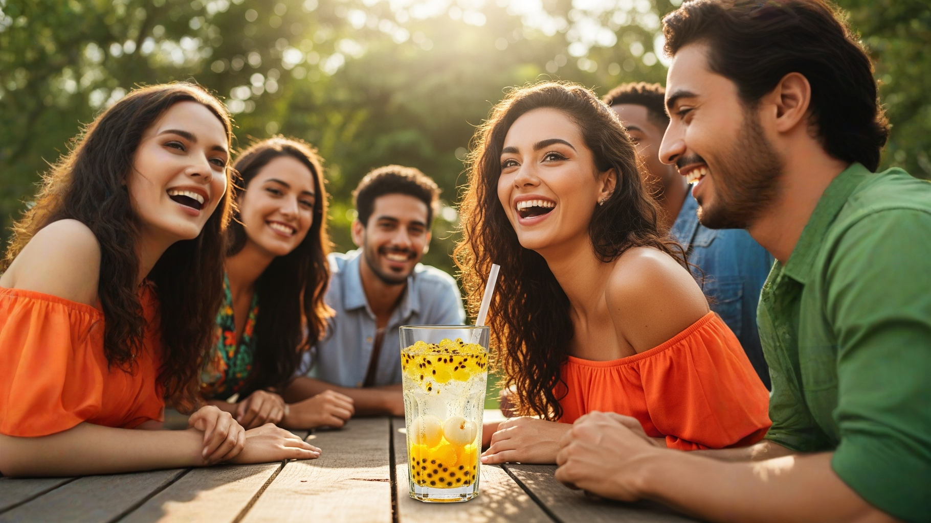 Vaso transparente con popping boba de colores variados y hielo