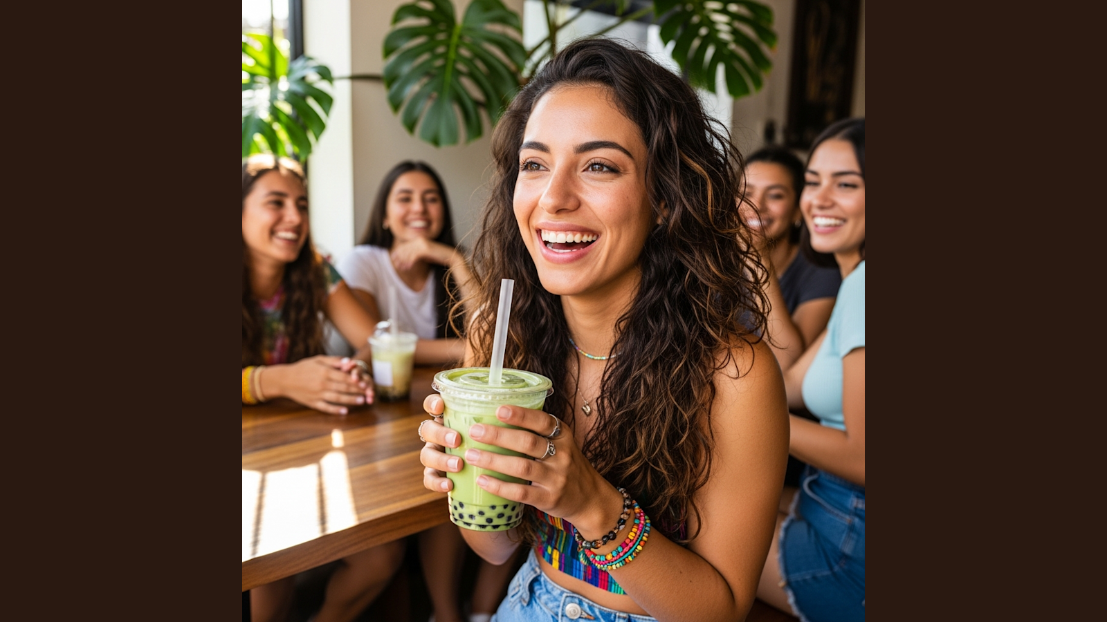 Tazón de matcha verde jade con espuma fina y microburbujas