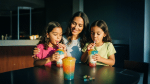 Vaso transparente con popping boba de colores en Multiplaza