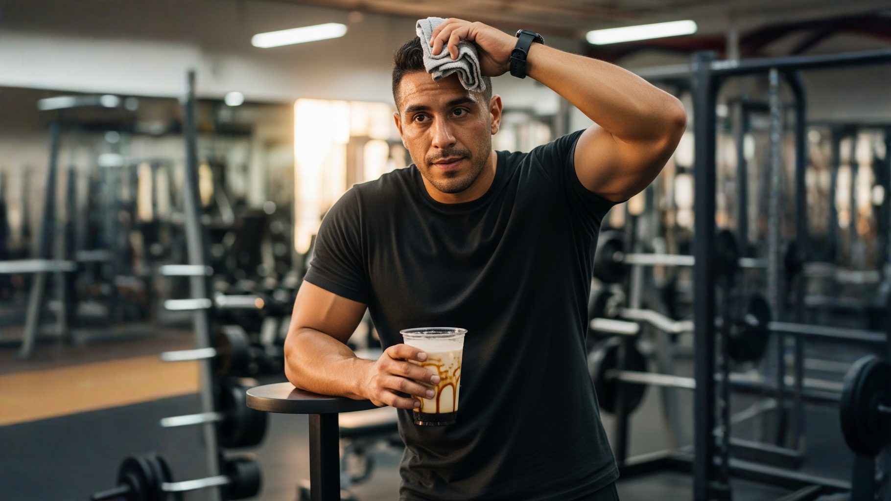 Vaso con té con leche y azúcar negra de Okinawa con vetas oscuras visibles