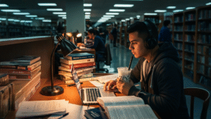 Vaso con caramelo White Rabbit y gelatina de hierbas sobre mesa de estudio
