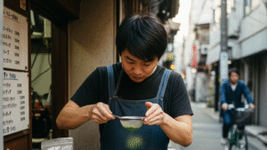 Vaso transparente con matcha latte con leche de color verde vibrante