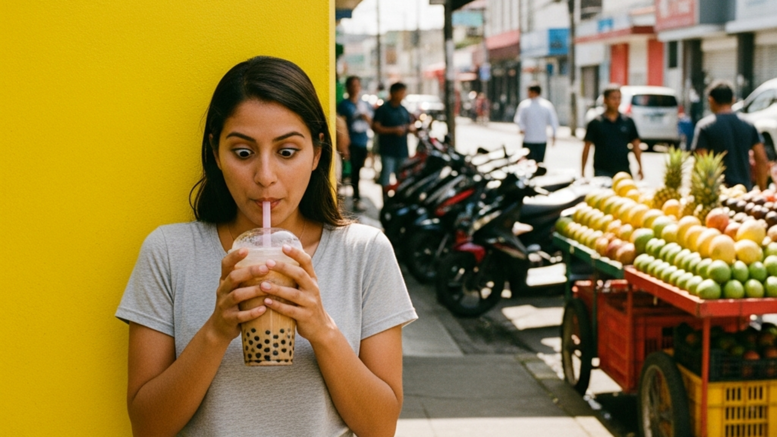 Vaso de té de perlas con leche y pajilla ancha en San José