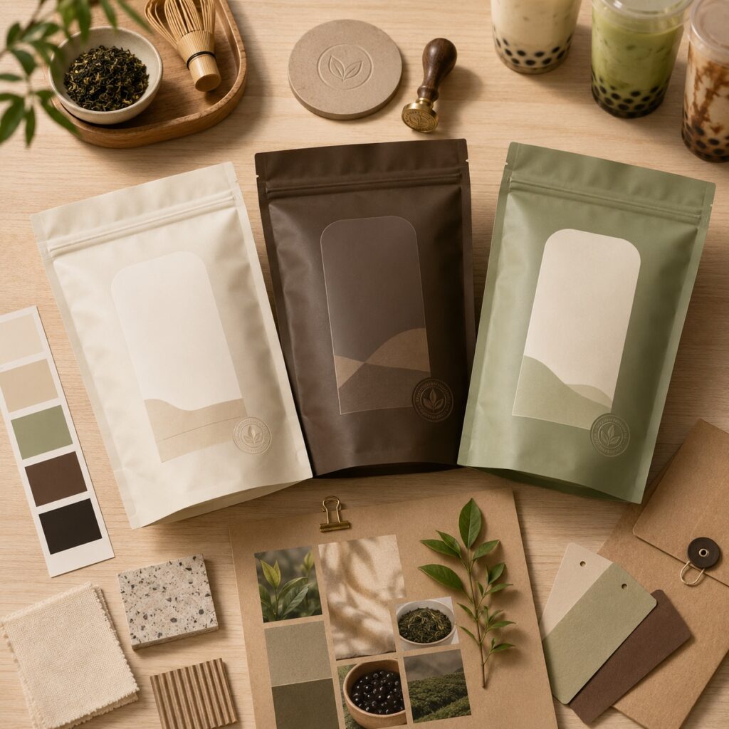 Custom bubble tea packaging and branding design for private label boba products by Bobaboca