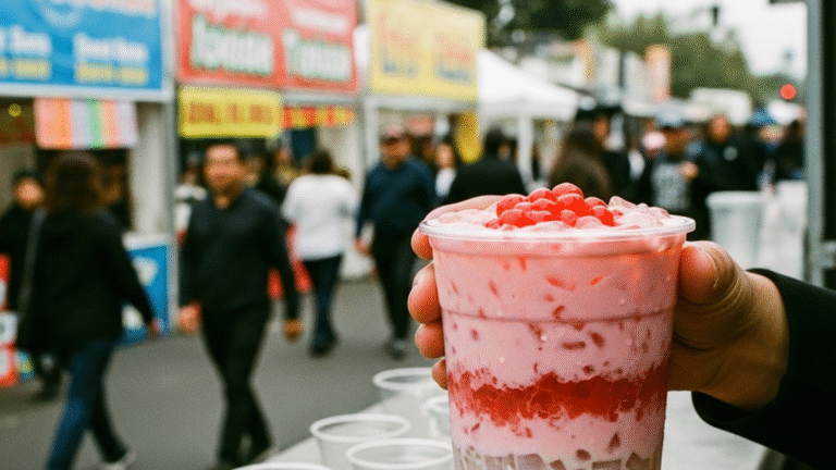 Vaso con bebida Strawberry Fantasy con toppings de fresa y coco jelly